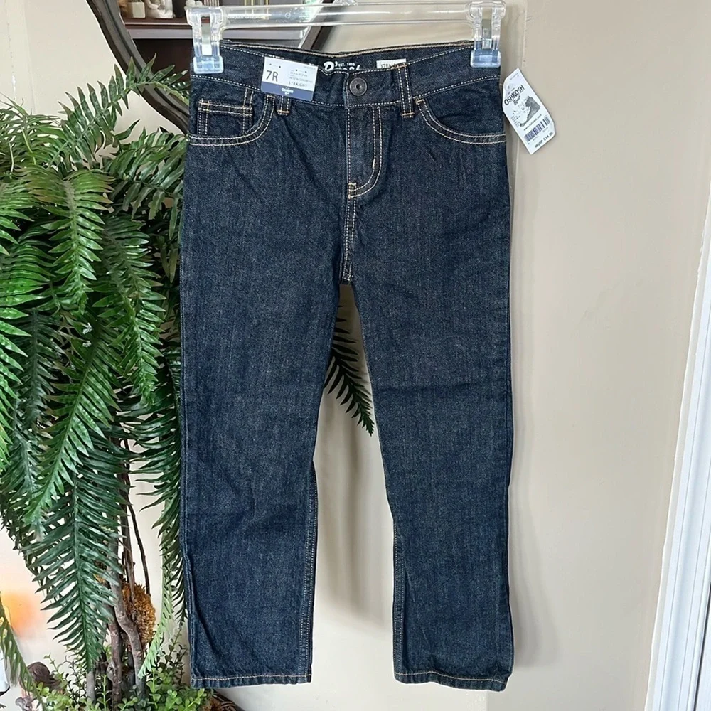Brand New OshKosh B'Gosh Straight Jeans Dark Wash Denim Adjustable Waistband